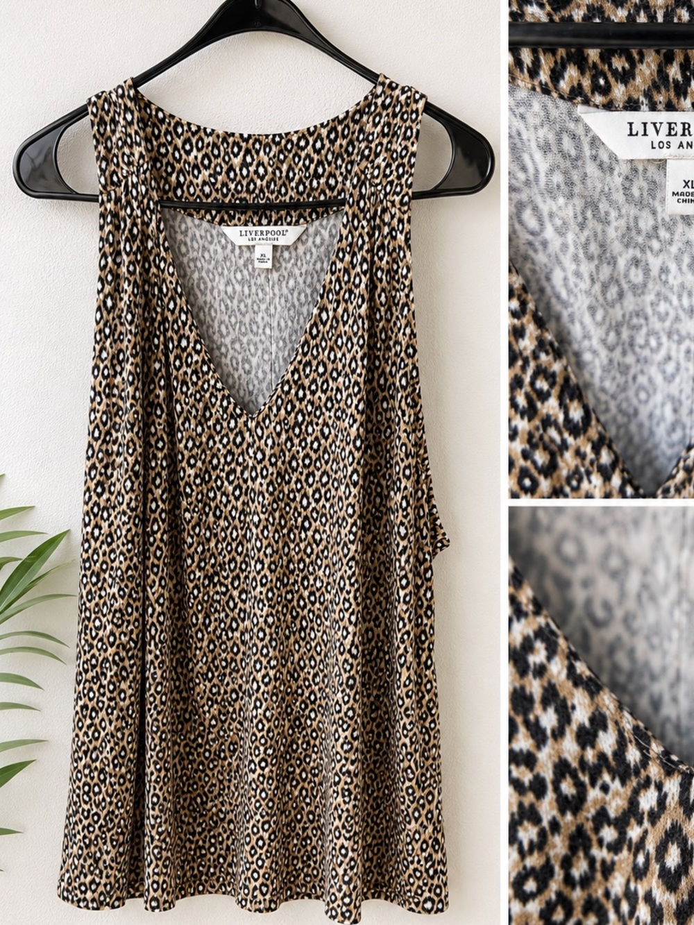Liverpool Leopard Print V-Neck Tank Top - Tan/Black